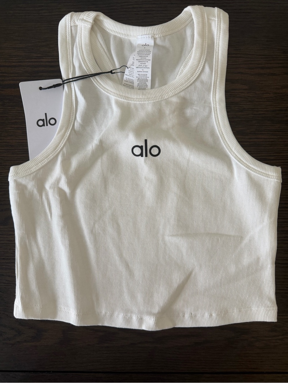 ALO Yoga White Ribbed Crop Tank Top